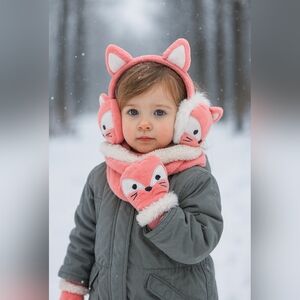 Squishmellow Cute Pink Fox Winter Earmuffs & Gloves "Fifi"